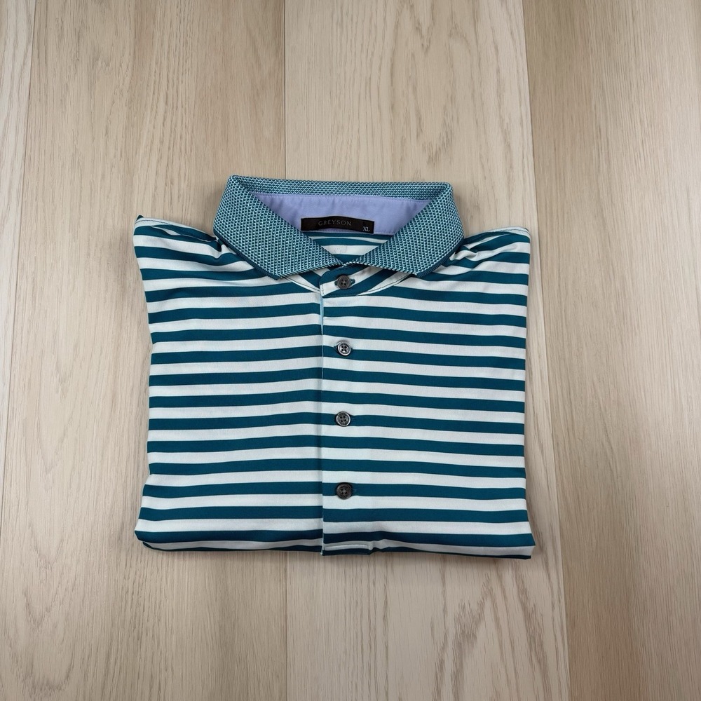 Greyson Clothiers Knit Collar Pique Wolf Logo Golf Polo Shirt Striped Mens XL